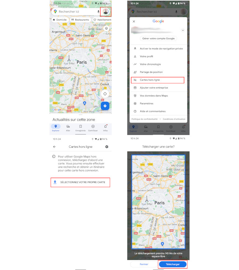 Étapes pour télécharger cartes Google Maps hors ligne
