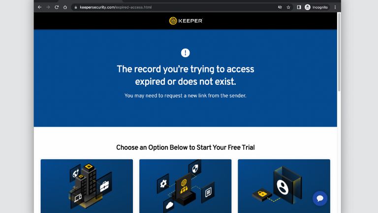 Si expiré ou intercepté, impossible de mettre la main sur le mot de passe partagé. keeper one-time share protection expiration encrypté