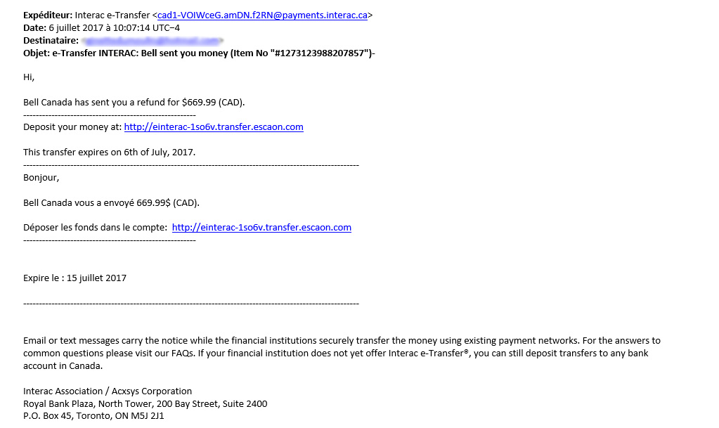 Courriel virement Interac Bell Courriel virement Interac Bell