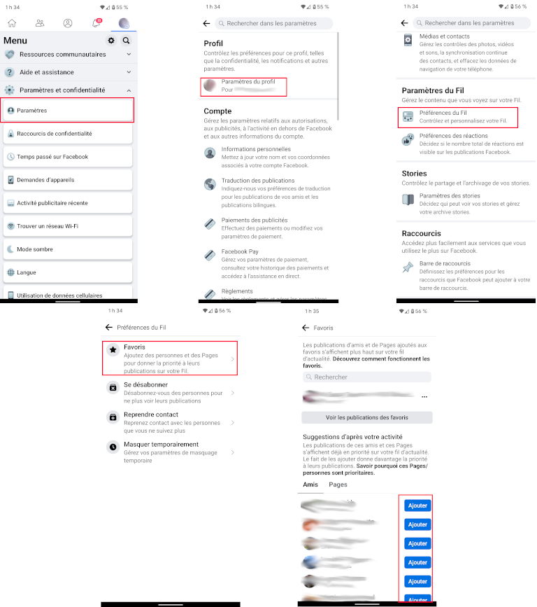 Ajouter amis Facebook favoris application mobile