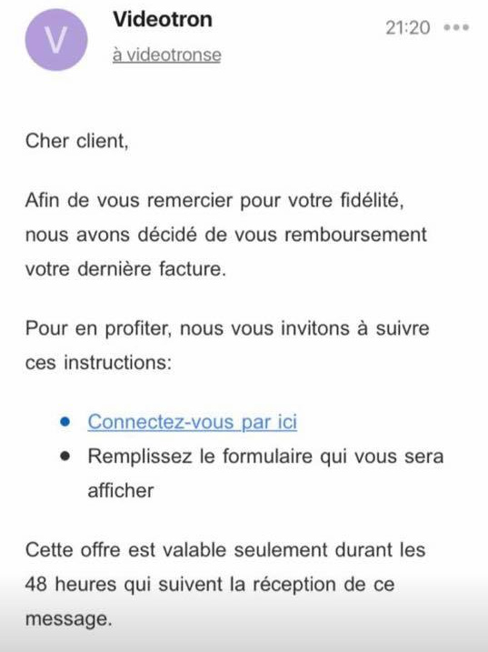 Courriel remboursement Vidéotron Courriel remboursement Vidéotron