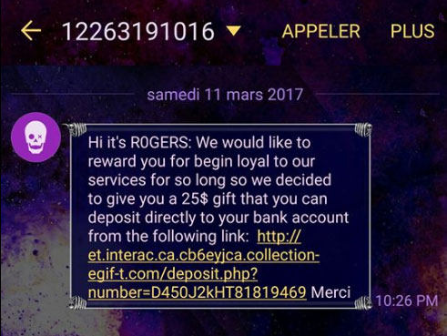 Texto frauduleux Rogers Texto frauduleux Rogers