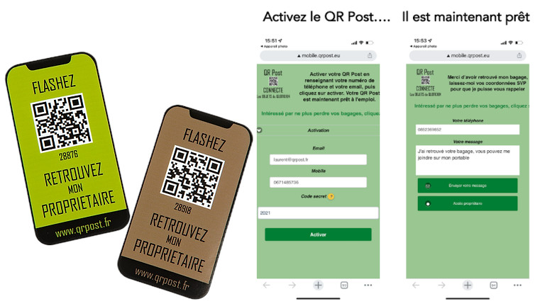 QR Post valise bagage &eacute;gar&eacute; perdu code QR
