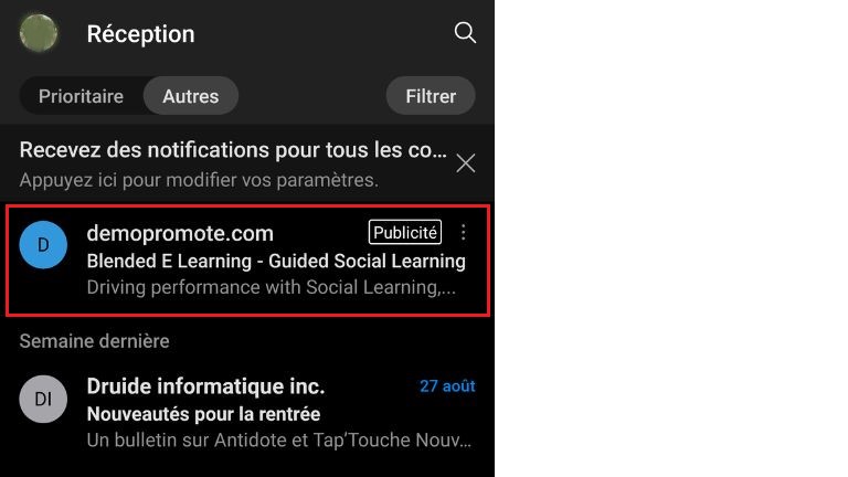 aper&ccedil;u publicit&eacute;s aper&cedil;&ccedil;ues app Outlook iOS Android