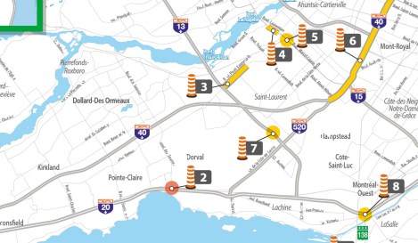 Les chantiers routiers de l'ouest de l'île de Montréal