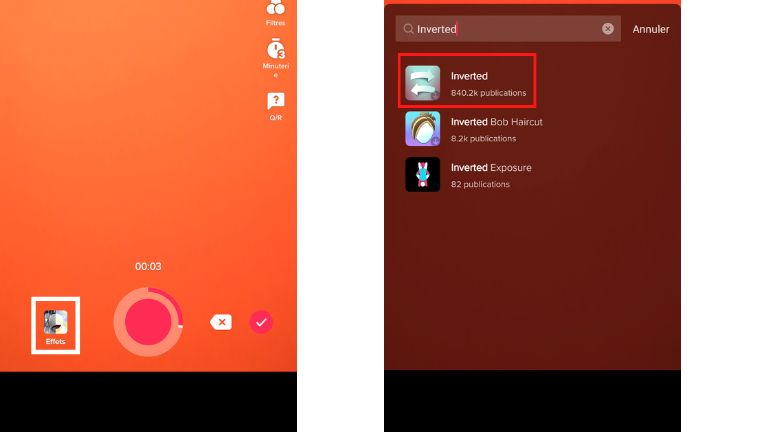aper&ccedil;u comment ajouter effet Inverted Tiktok