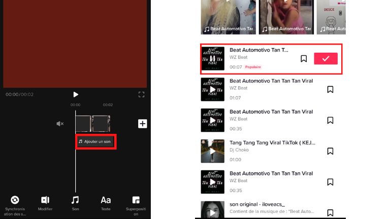 aper&ccedil;u comment ajouter piste musicale Tiktok