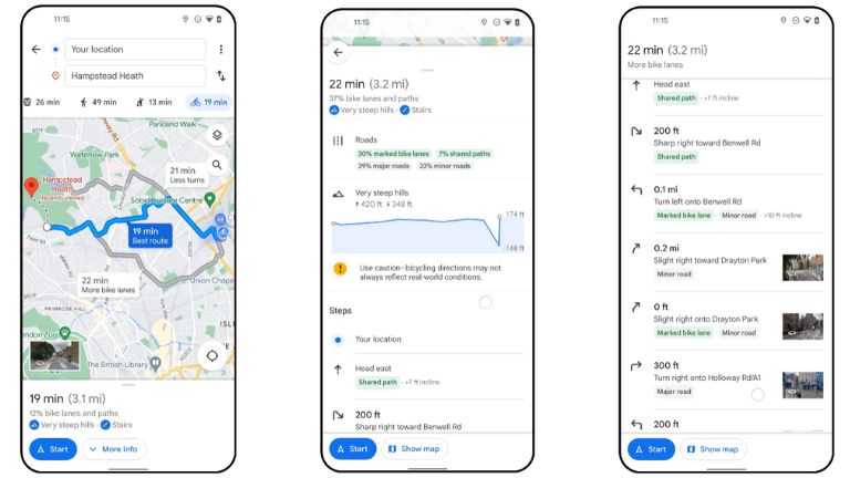 aper&ccedil;u nouvelles fonctionnalit&eacute;s trajets d&eacute;taill&eacute;s Google Maps v&eacute;lo