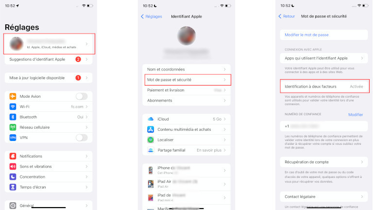 Comment activer authentification double facteur Apple iPhone iPad