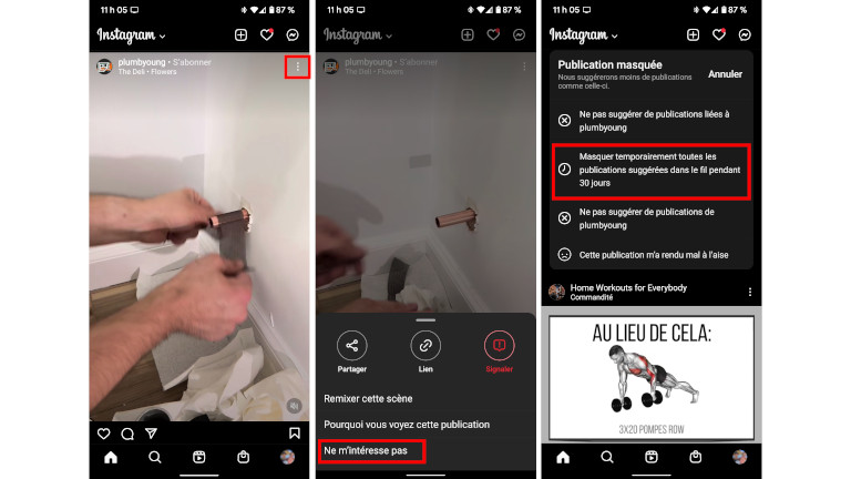 Comment masquer suggestions publications Instagram