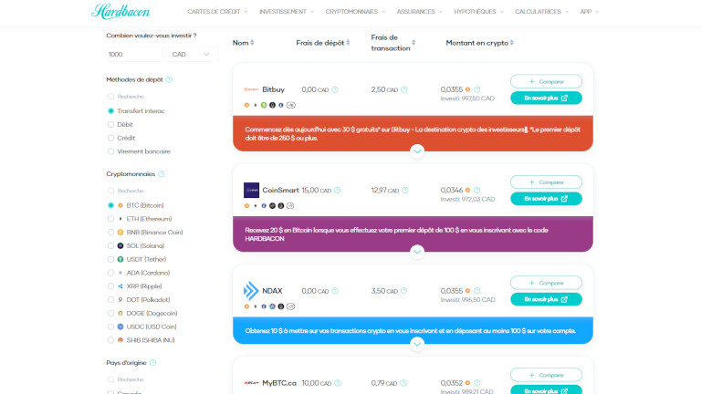 Comparateur plateformes cryptomonnaies Hardbacon