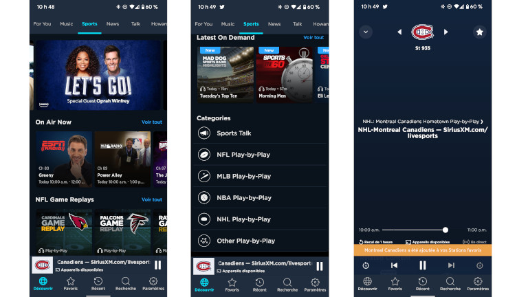 Sirius XM application mobile sports