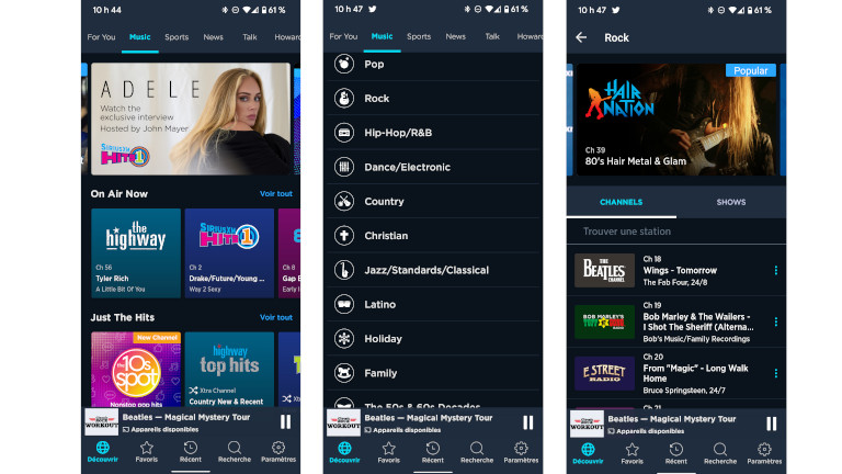 Sirius XM application mobile musique