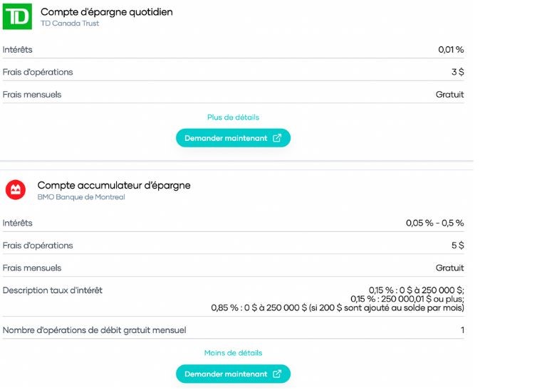 aper&ccedil;u exemple r&eacute;sultats comparateur comptes &eacute;pargne Hardbacon