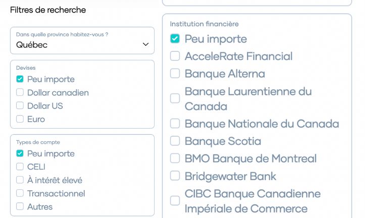 aper&ccedil;u filtres recherche comparateur comptes &eacute;pargne Hardbacon