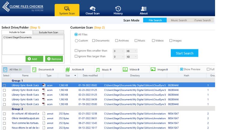 Un aperçu de l’interface de Clone Files Checker sur Windows 10. Clone Files Checker Windows aperçu