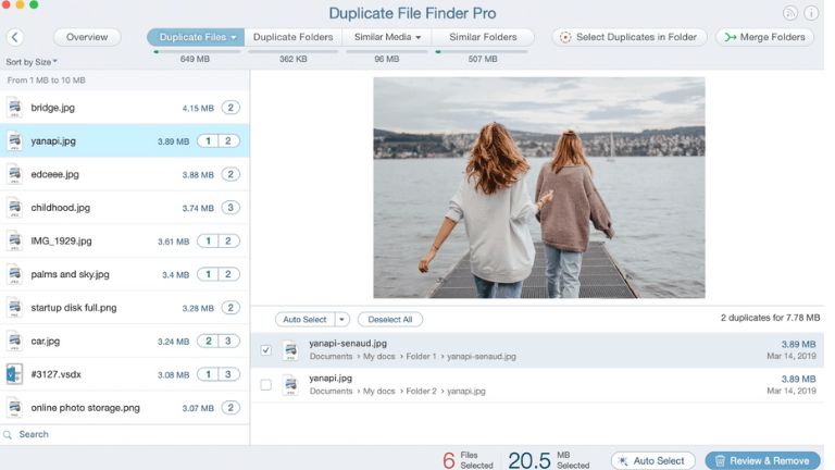 Un aperçu de l’interface de Duplicate File Finder sur Mac OS. Duplicate File Finder macOS aperçu