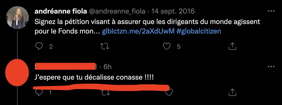 Insulte dirigée contre la candidate du PQ Andréanne Fiola sur Twitter