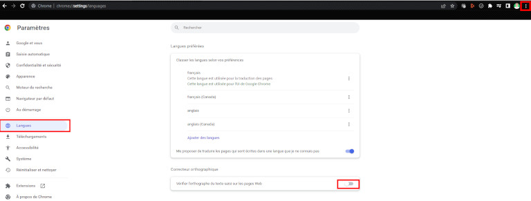 Navigateur Google Chrome comment d&eacute;sactiver v&eacute;rificateur orthographique