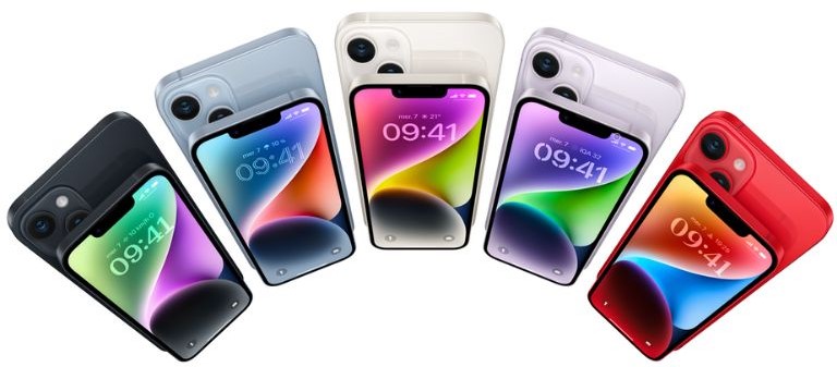 Similaires au iPhone 13, le nouvel iPhone 14 sera disponible en cinq couleurs: bleu, violet, noir, blanc et rouge. nouvelles couleurs iphone 14 gen apple