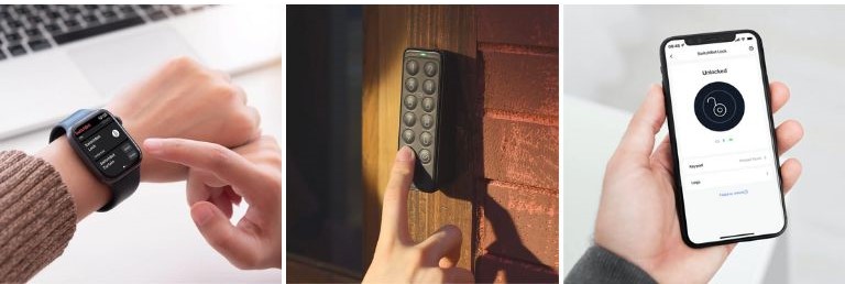 Apple Watch, application mobile, clavier tactile compatible… Le SwitchBot Lock se débarre de 7 façons au total. switchbot lock 7 manières de déverouiller porte