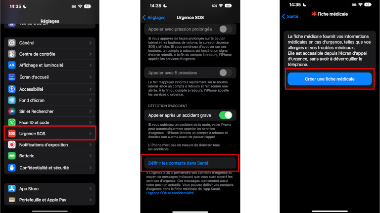 Ajout contact urgence application R&eacute;glages