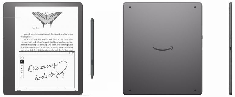 Un aperçu de la liseuse Kindle Scribe d'Amazon, qui permet à la fois de lire et de prendre des notes. aperçu liseuse Kindle Scribe Amazon notes lecture