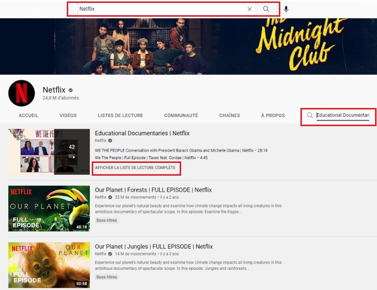 comment acc&eacute;der Documentaires Netflix gratuits YouTube