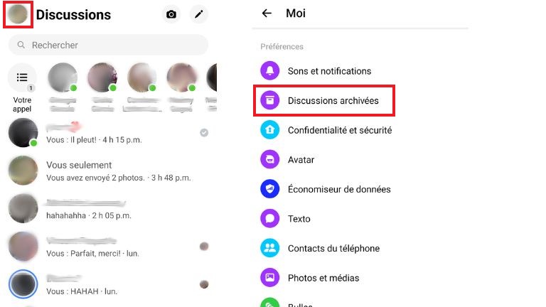retrouver conversations Messenger archiv&eacute;es mobile Android iOS