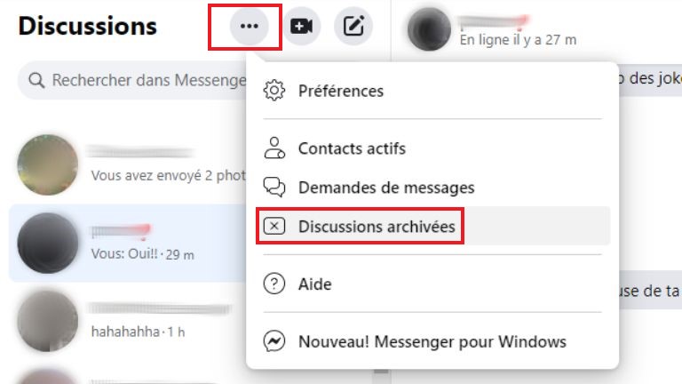 retrouver conversations archivées Messenger ordinateur