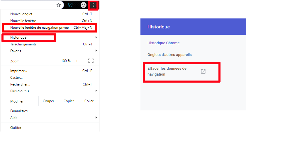 Effacer historique navigation priv&eacute;e Google Chrome ordinateur