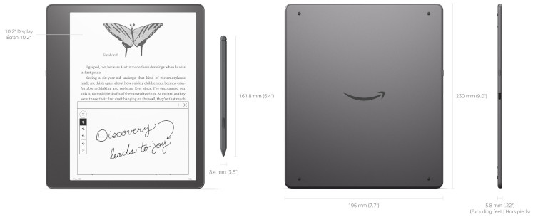 Malgré son plus gros écran, la Kindle Scribe demeure une liseuse très mince et facile à transporter. Kindle Scribe format