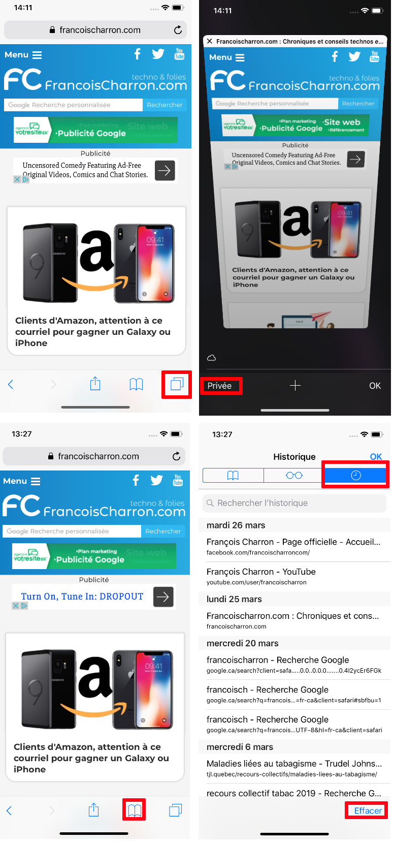 Safari mobile effacer historique navigation priv&eacute;e