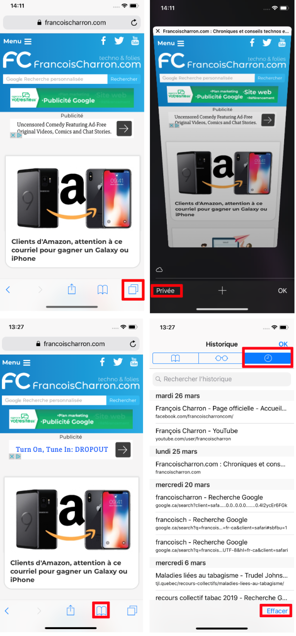 Safari mobile effacer historique navigation priv&eacute;e