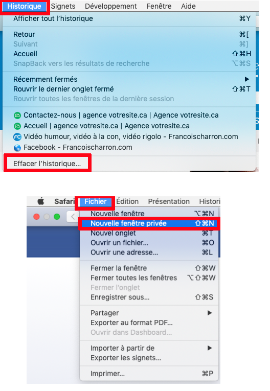 Safari ordinateur effacer historique navigation priv&eacute;e