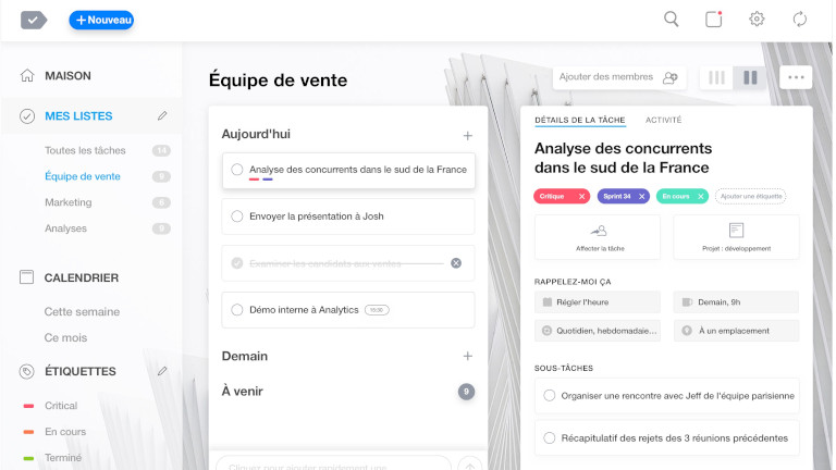 La vue d'ensemble permet de voir nos tâches quotidiennes. calendrier organisation any.do application