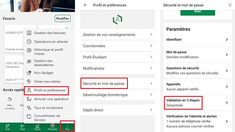 comment activer 2FA Desjardins Acc&egrave;sd mobile