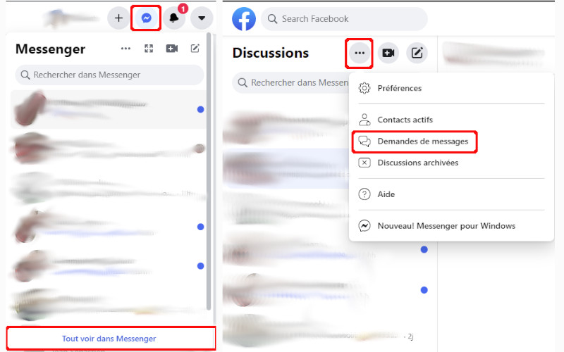 Voici où trouver les demandes de messages Messenger sur ordinateur. Messenger demandes messages non ami Facebook