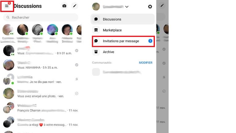 Voici où trouver les demandes de messages Messenger sur l’application mobile pour tablette et téléphone. Invitations messages Messenger non ami Facebook