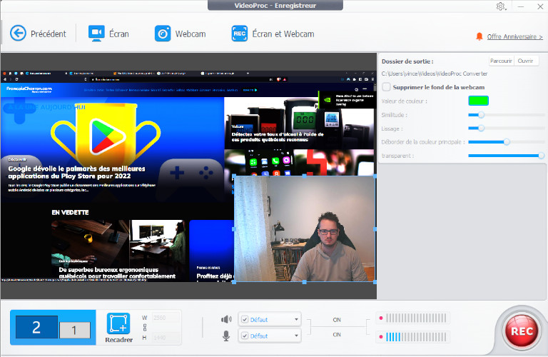 VideoProc Converter capture écran et webcam