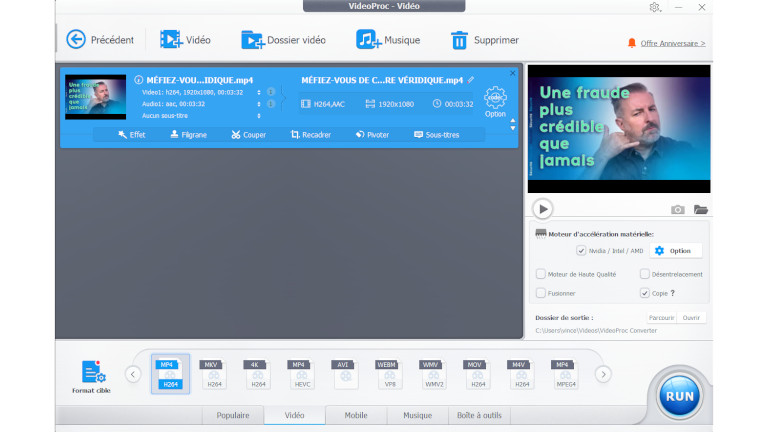VideoProc Converter convertir format vid&eacute;o