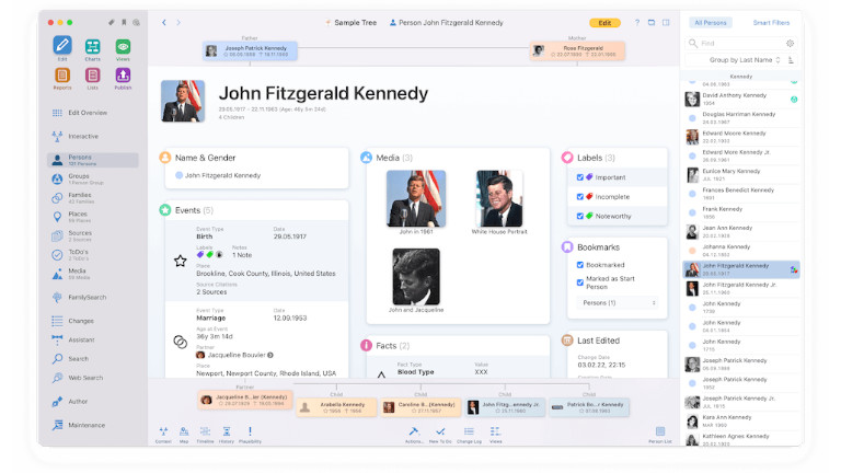Tout commence par la création d'une fiche sur MacFamilyTree pour chaque membre de notre famille. Fiche macFamilyTree 10