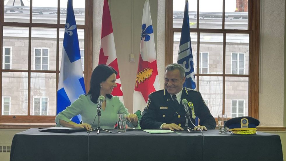 Fady Dagher, le directeur du Service de police de la Ville de Montréal (SPVM) et la mairesse de Montréal, Valérie Plante.