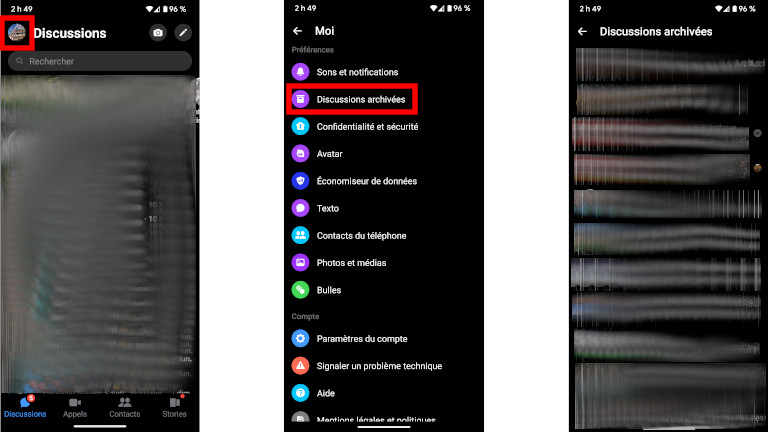 Voici comment accéder aux discussions archivées de Messenger sur téléphone et tablette. (Photo avec un Android) Messenger discussions archivées applications