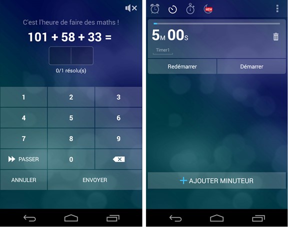 aper&ccedil;u de l'application de r&eacute;veil probl&egrave;me math&eacute;matique