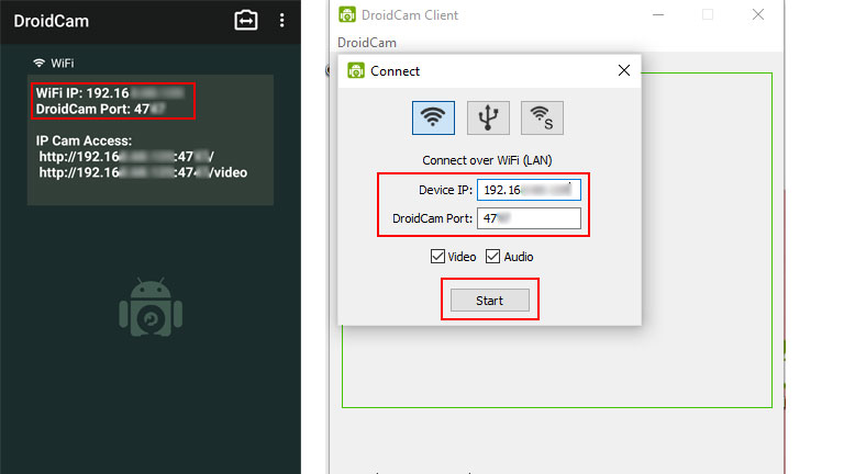 aper&ccedil;u comment connecter Android Windows DroidCam webcam