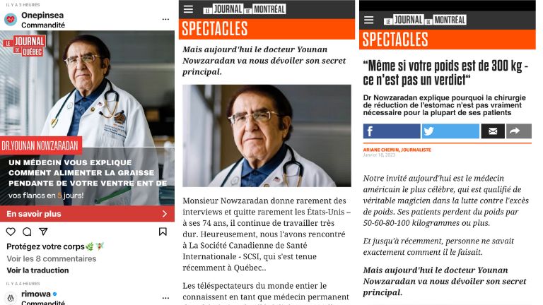 aper&ccedil;u d'une fausse publicit&eacute; minceur sur Instagram