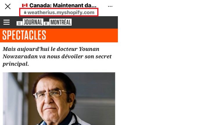 aper&ccedil;u URL frauduleuse pub mensong&egrave;re Instagram