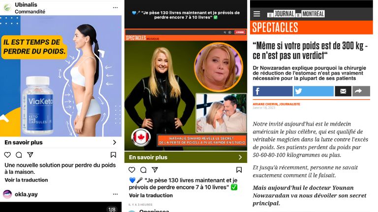 exemple pub frauduleuse instagram nathalie simard