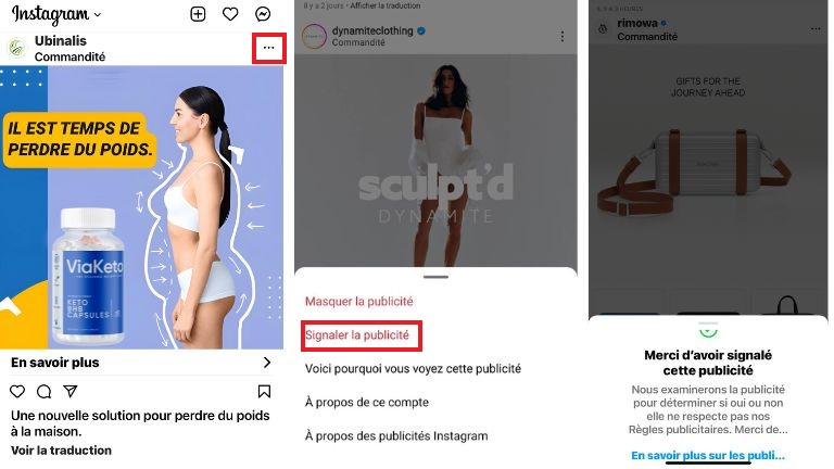 signaler une publicit&eacute; frauduleuse sur instagram
